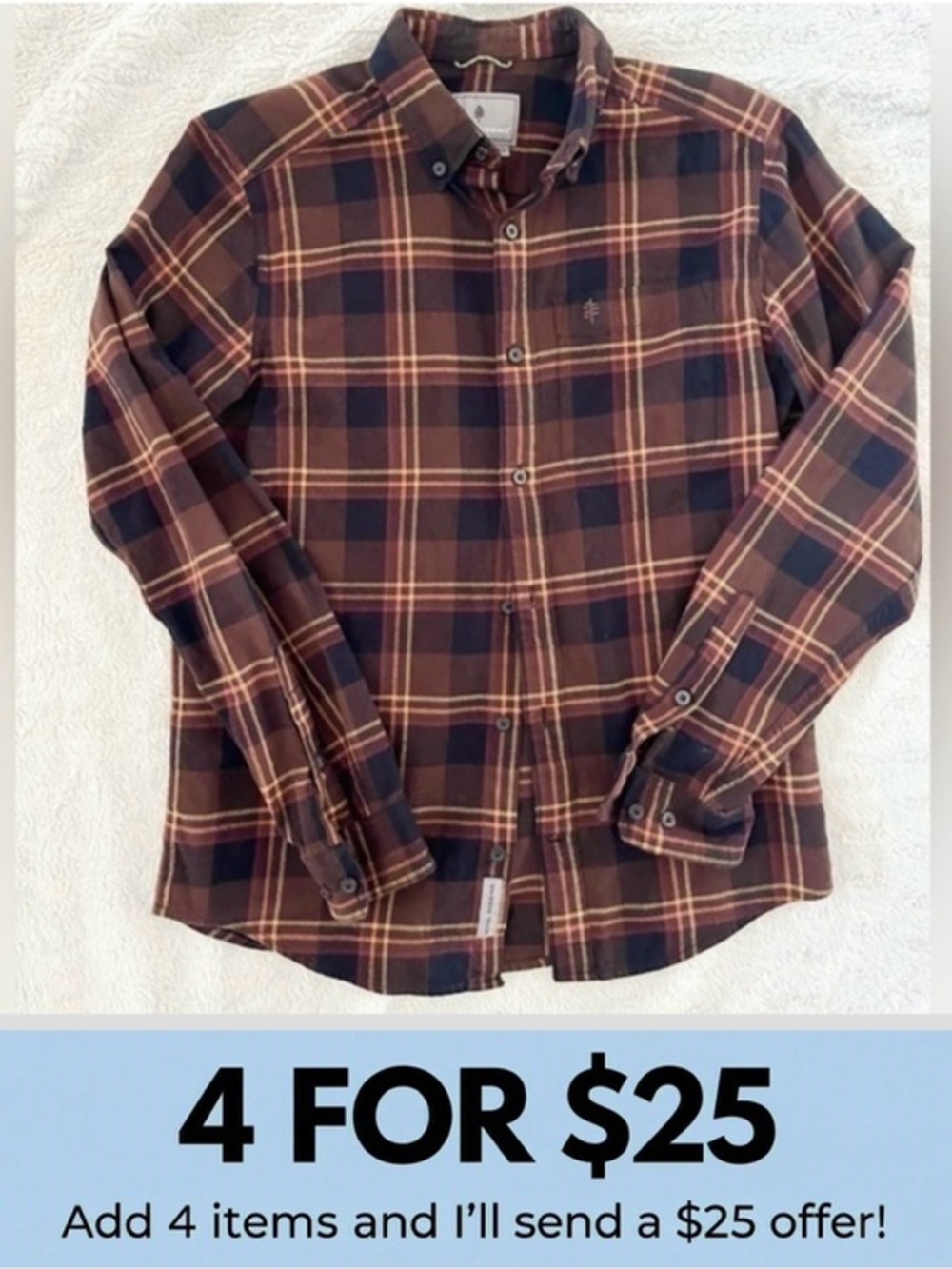 Royal Robbins Brown Plaid Flannel Standard Fit Shirt Size Small 100% Cotton